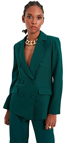 TRENDYOL Damen Trendyol Button Detaillierte Jacke Blazer Jacket Outdoor Blue Button Detailed Blazer Jacket, Grün, 34