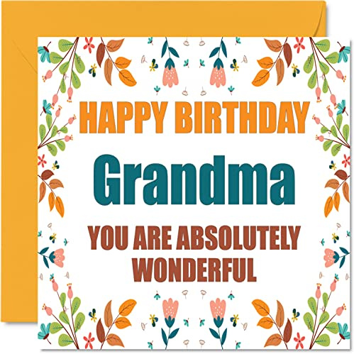 Stuff4 Lustige Geburtstagskarten für Oma, Absolutely Wonderful | Witz Happy Birthday Karte für Oma von Enkel, Enkelin, Oma, Geburtstagsgeschenke, 145 mm x 145 mm Muttertags-Grußkarten