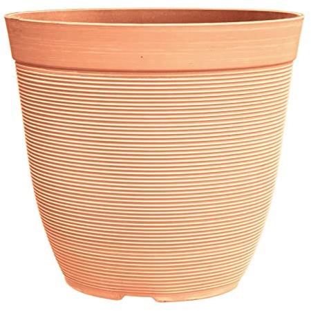 simpa Rustic Ridge Plastic Planter Pots - TERRACOTTA, Single Pot - 28cm (H) x 30cm Diameter