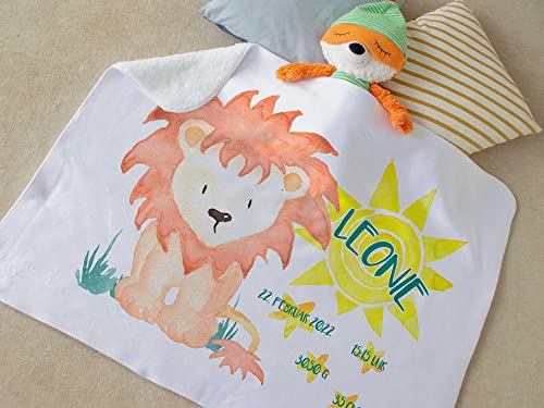GRAZDesign Babydecke mit Namen, personalisierte Geschenke Baby, Junge und Mädchen, Baby Decke Neugeborenen Krabbeldecke - Löwe