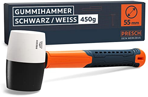Presch Gummihammer Schwarz/Weiß 450g - Hartgummihammer mit Fiberglasstiel | ⌀=55mm - Allround-Gummihammer mit zwei Seiten für Indoor und Outdoor - Langlebiger Schonhammer