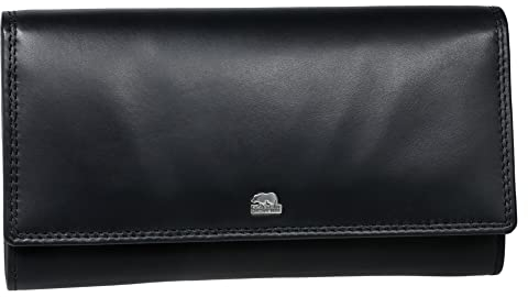 BROWN BEAR Geldbörse Damen Leder Schwarz mit Münzfach und RFID-Schutz - Echtleder Frauen Portemonnaie lang groß mit vielen Fächern - Geldbeutel für 12 Karten - BB Ina