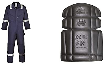 Portwest Iona Coverall, Size: XL, Colour: Navy, F813NARXL & Knee Pad, Size: One Size, Colour: Black, S156BKR