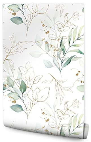 Muralo Tapete Vlies Aquarell, Blätter, Pflanzen, Grüne Natur, Flora | Moderne Fototapete, Rolle, edle Optik - ideal für Wohnzimmer, Schlafzimmer, Büro und Flur, Frühlingsflair das ganze Jahr