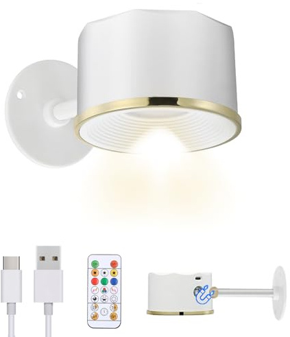 MIOBLUE LED Wall Mounted Reading Light, Wireless Wall Sconce with Remote, 360° Rotation Magnetic Wall Light RGB Picture Painting Light with Dimmable for Living Rooms,Bedrooms, Artwork,Dartboard,White