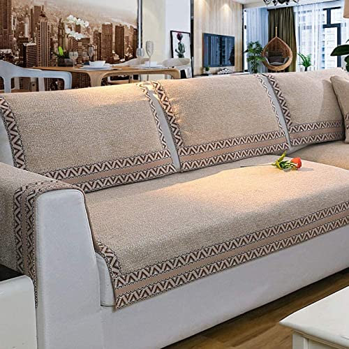 YWQJL Sofabezug Ecksofa,Dekor Retro Perim Sofa Decken Decoration,Non-Slip Couch Cover 3/2/1/4 Seater Plush Sofa Protector Anti-Slip Reversible Quilted Corner Slipcovers,beige-110x240cm