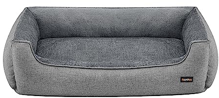 Feandrea hundsäng, hundkudde i linnelook, hundkorg, upphöjda kanter, halkfri botten, avtagbart, tvättbart överdrag, XXL, för extra stora hundar, 120 x 90 x 30 cm, ljusgrå PGW013GG