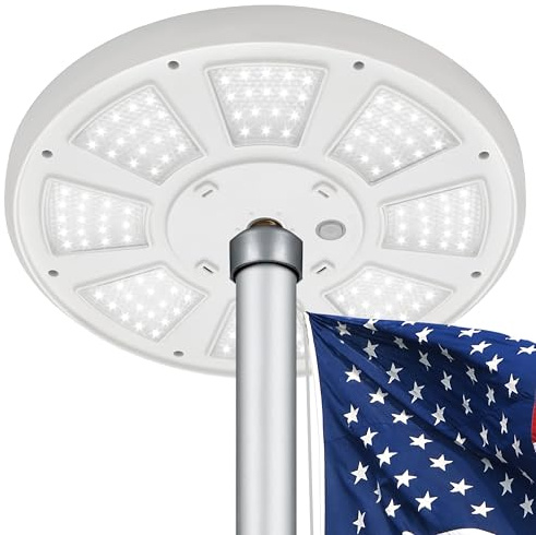 Aurolit soldriven flaggstång, Auro 5 Pro flaggstång 136 LED för 15–25 fot stolpar, 12 timmars skymning till gryning auto på/av, spektakulär Aurora-belysning på utomhusstång topp