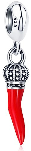 Charms en corne italienne pendentif pour bracelet porte-bonheur pandora, perles pendentif piment rouge italie en argent sterling 925 avec couronne royale, cadeaux pour grand mere/voyage/noël
