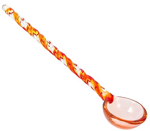 Orange Glass Dessert Spoon Round Long Handle Coffee Stirring