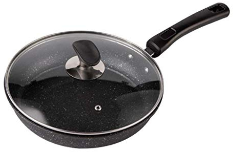 Sartén antiadherente de cobre con tapa, sartén clásica, sartén con revestimiento antiadherente, olla con mango de acero inoxidable (24 cm)