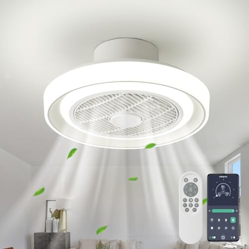 LMiSQ Modernes RGB Deckenventilator mit Beleuchtung Reversible Deckenventilator Leise 3 farbtemperatur 6 windgeschwindigkeit Smart Deckenventilator mit Licht und Fernbedienung APP (weiß DC)