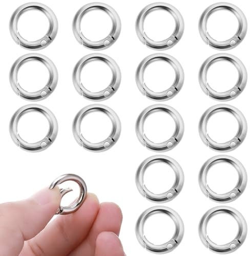 Lusofie 16 Stück Mini Karabiner Runde O Ring Schlüsselring Karabiner 2cm Spaltring Schlüsselanhänger Druckknopf Clip Haken Handwerk DIY Schlüsselbund Zubehör Karabinerhaken