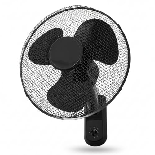 GROWMANIA Ventilador de Pared Negro con Cuerda | Ventilador 40 W con 3 Velocidades y Oscilación 90º