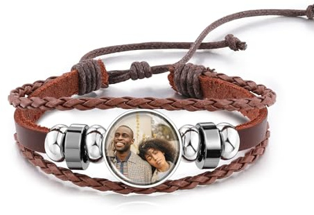 OTXIXTO Personalisierte Foto Armbänder für Frauen Personalisierte Bild Armbänder Verstellbares Wickelarmband aus Leder mit Bild Innen Frauen Armbänder mit Fotos Gedenkstätte Armbänder mit Bild