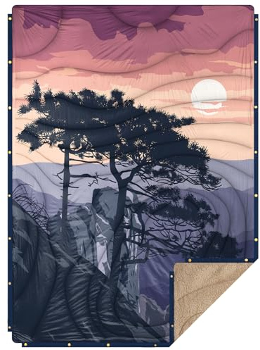KawaGebo Kamp Ultraleichte Outdoor-Campingdecke mit Thermo-Sherpa-Fleece, Wasserabweisend Verstaubar Reisedecke, Camping Thermodecke für Wandern, Hängematte, Van, Flugzeug, 200x145cm