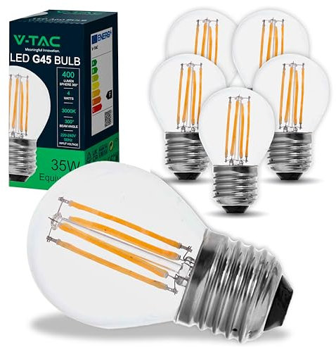 V-TAC 6x Lampadine LED Filamento G45 Attacco E27-4W (Equivalenti a 35W) - 400 Lumen - Lampadina Massima Efficienza e Risparmio Energetico - Luce Bianca Calda 3000K, 214306-6