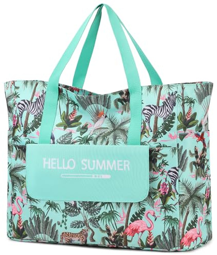 Myhozee Strandtasche XXL Familie Wasserdicht Badetasche Damen Groß Beach Bag mit reißverschluss & Haltegurt für Stranddecke, Sommer Schwimmbad Sauna Tasche Tote Bag Sopper für Strand Pool Reisen
