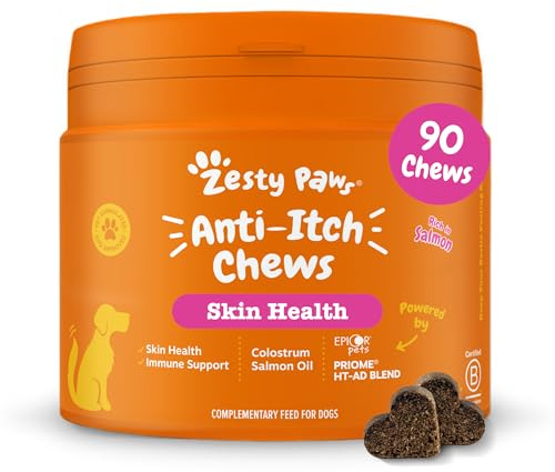 Zesty Paws Anti-Itch für Hunde – Hilfe bei juckender Haut, Pfoten & Ohren – Gegen Lecken & Kratzen – Unterstützt Immunsystem & Verdauung – Mit Lachsöl & Probiotika – 90 Soft Chews