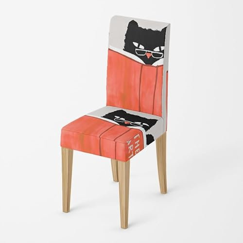 Stuhlhussen Rote Schwarze Katzen Stuhlhussen Schwingstühle Universal Stretch Hussen für Stühle Abnehmbarer Waschbarer Stuhlbezug Stühle Schutz Dekoration Stuhlhusse(8er Set)
