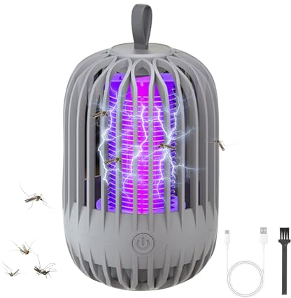 2024 Upgrade Elektrischer Insektenvernichter, Mückenfalle mit UV-Licht, Mückenlampe Outdoor, Keine giftigen Chemikalien, Effektiver Mückenkiller, USB Tragbare Fliegenfalle Elektrisch (Grau)