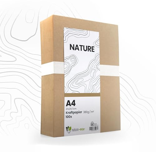 nature-eco 100 ark kraftkartong tjockt brunt kraftpapper DIN A4 extra tjockt 380 g/m² som hantverkslåda eller kreativ kartong papper kartong eller stabil kartong för hantverk