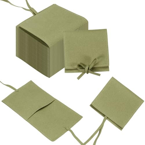 QUARKZMAN 40pz Sacchetto per Gioielli in Microfibra 3,1 × 3,1 Pollici, Mini Sacchetto Confezionamento Gioielli con Laccio per Sacchetto Regalo Gioielli Piccoli Collana Orecchini, Verde