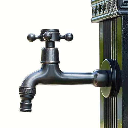 SXWYLZ Wasserhahn Garten Antik Wasserhahn Wandmontage Garten Kaltwasserhahn Wandmontage Garten Wasserhahn aus Messing Wetterhahn für Garten,Schwarz