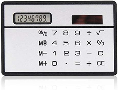 Calculatrice d'énergie solaire ultra fine à 8 chiffres argent et noir avec écran tactile et carte de crédit - Mini calculatrice portable pour école de travail, calculatrice de bureau, mini