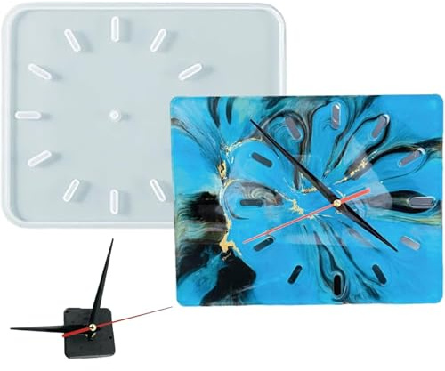 Quadratische Uhr Silikonform, Rechteckige Große Uhr Silikonharzform mit Uhrenzubehör, Harz-Tropfenuhr-Form, DIY Epoxidharz Formen für Kunsthandwerk Wand Hängende Ornamente Haus Dekoration (Weiß)