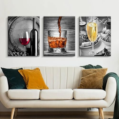 LZJAGXX Cuadros de copas de vino para pared de cocina moderna, decoración de restaurante, carteles e impresiones de copas de vino para bar, decoración de hotel, 80 x 80 cm x 3, sin marco