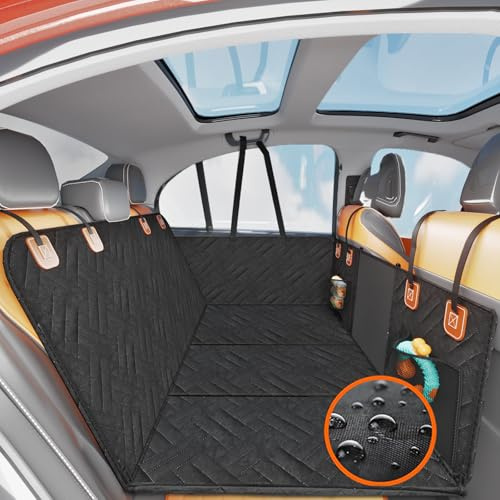 LUOBINS Back Seat Extender for Dogs - Hard Bottom Dog Car Seat Cover for Dogs with Mesh Window and Storage Pocket Waterproof Non-Slip Dog Hammock for Car Dog Car Bed for Car,SUV