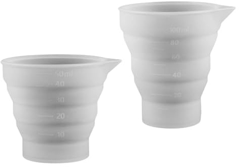 2Pcs Silicone Resin Measure Cup, Collapsible Silicone Measuring Tool Molds, Detergent Dispenser, Dosing Ball, DIY Epoxy Resin Projects Flexible Silicone Measuring Cup(50ML,100ML)