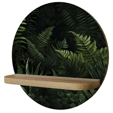 SPACEREBELS Rundes Bild 34cm mit Regal 11,8cm dekoratives Wandregal Holz modernes Hängeregal mit Muster Aesthetic Room Decor wandbild mit ablage Naturmotiv Blätter Abstrakt