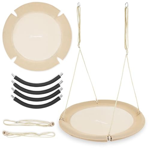 HyperMotion Nestschaukel 100 cm Beige – Outdoor & Indoor Schaukel für Kinder & Erwachsene, Hängeschaukel bis 150 kg, Gartenschaukel höhenverstellbar, wetterfest