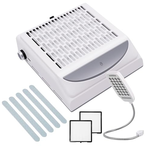 TECKZOON Aspirapolvere per unghie, aspirapolvere per unghie da 100 W con filtro 2 in 1 e luce LED, controllo girevole della forza di aspirazione per l'aspirazione della polvere per manicure, casa e