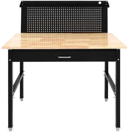 Adjustable Workbench Work Bench Table with Drawer+Pegboard 2000lbs Load Capacity,Height Adjustment Range 65-90cm,Work Bench for Garage Office Home