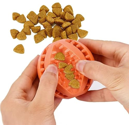 Palla per cani di piccola e grande taglia | Snack Ball per cani | Giocattolo da masticare | Materiale in gomma naturale | Giocattolo per la cura dei denti | Giocattolo intelligenza per cani (arancione