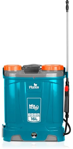 Plonos Drucksprüher Sprühgerät Rückenspritze Kapazität 16 l Akku 8 Ah 12 V 4 Düsen Lanze Mit Mischer Blau