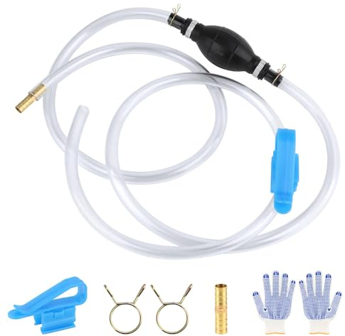 QOUBNIC Pompe à Essence Manuelle, Portative PVC Pompe de Transfert Carburant Universelle avec 10mm*2M de Tuyau pour Carburant, Essence, Diesel