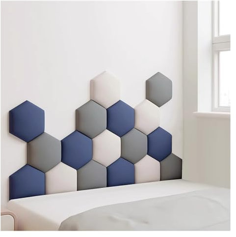 DECAKE 17 Pack Upholstered Wall Panels, Hexagon Self-Adhesive Nursery Decor Wall Padded, 3D Anti-collision Wall Stickers Wall Mounted Headboard Wall Padding (Color : A, Size : 150x87cm)