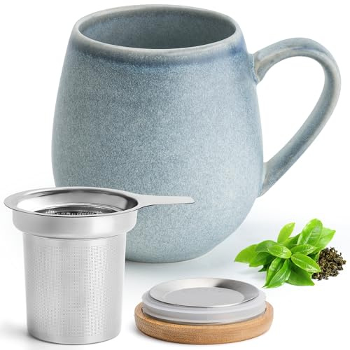 Happy Lemuro Tazza da tè con coperchio e filtro - 550 ml - Grande tazza da tè con filtro - Tazza XXL con coperchio - Tazza da tè grande - Tazza da tè - Tazza grande - Accessori per il tè - Tazza da tè