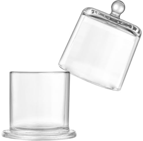 Gatuida Glass Candle Holder with Lid: Sweet Jar Clear Candy Snack Jar Canister Food Storage Aromatherapy Candle Container Butter Box for Home Office Decor Wedding Favors