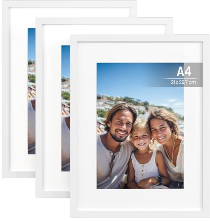 SONGMICS Cadres Photo, pour Photo de 15 x 20 cm, à Poser ou à Accrocher au Mur, en Panneau MDF, avec Clous sans Trace, Lot de 3, Blanc RPF056WZ01
