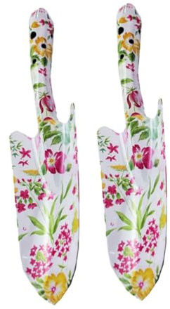 FUNOMOCYA 2 Piezas Pala de Hierro para Macetas con Diseño Herramienta Resistente para Jardinería Trasplante y Suelo Pequeño Fácil de Almacenar Patrón Aleatorio