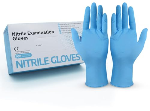 Hygiene100 100 Stück Einweghandschuhe Hellblau, Nitrilhandschuhe Einmalhandschuhe mit Box, Nitril Handschuhe Einweg puderfrei, latexfreie Gummihandschuhe in Größe S, M, L & XL in der Farbe Blau (S)