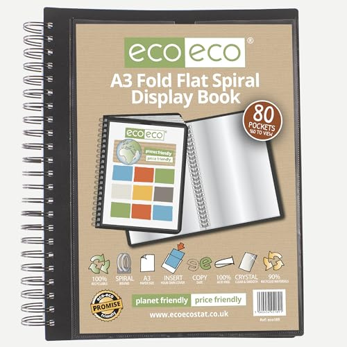 eco-eco Eco189 Sichtbuch, A3, 90% recycelt, 80 Taschen, flach gefaltet, spiralgebunden