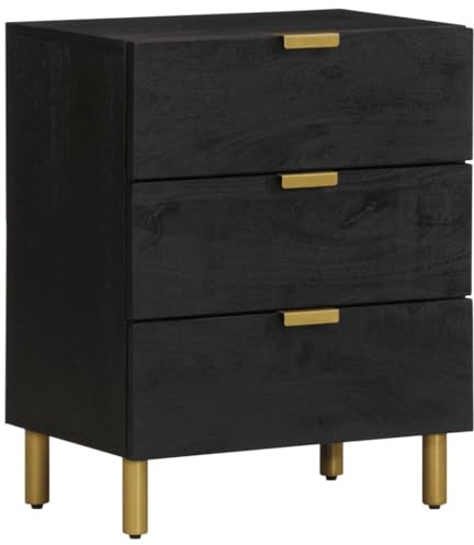 Mandloder Comodino nero 50 x 33 x 62 cm, materiale in legno, 3 cassetti, design moderno, camera da letto, console notturna, piastra stabile
