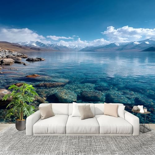 Genérico Papel Pintado Panorámico 200x140 cm MontañAs Y Lagos Personalizable Fotomurales No Tejido Póster Pared Decoración Azul 3D Duradero y Resistente a las manchas Fotomurales