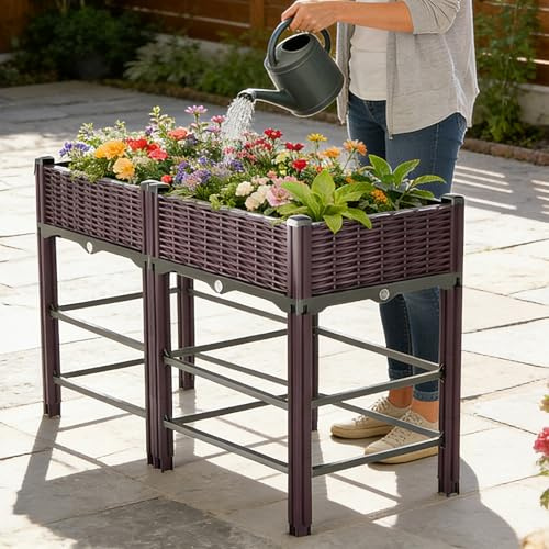 Erhöhtes Hochbeet, schmaler Pflanzenständer, erhöhter Pflanzkasten mit Ablauflöchern und Beinen, Pflanzregal für den Außenbereich, geeignet für Terrasse, Garten, Hinterhof und Balkon(A)